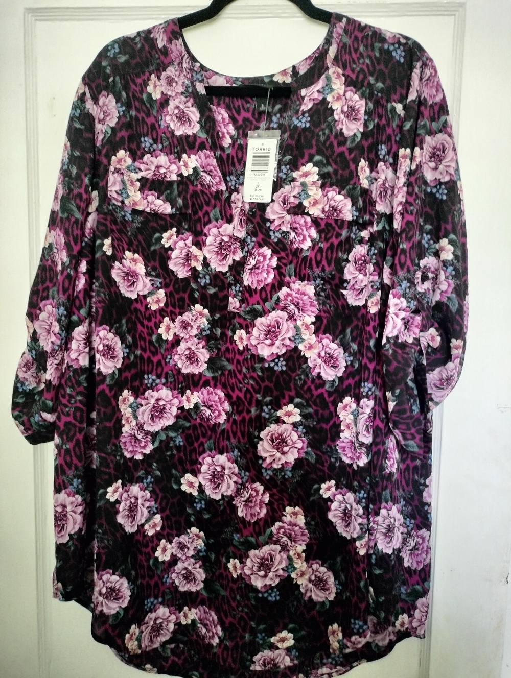 Torrid 2 Women's Pink Floral Black Leopard Harper Tunic Blouse 2X Plus Size Top